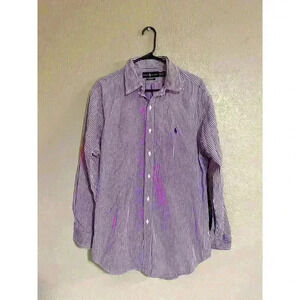 Ralph Lauren Men Sz 16 1/2 Classic Fit Long Sleeve Button Shirt Purple Stripe